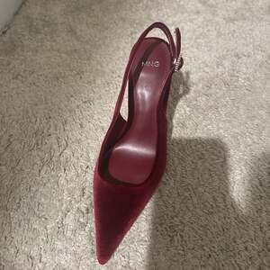 Mango Burgundy Velvet Slingback Pumps, Pointed Toe Heels